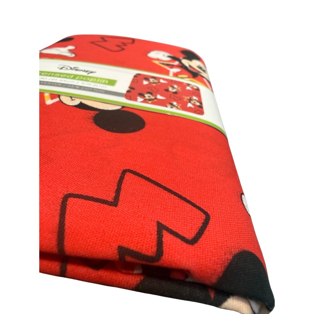 Disney Mickey Mouse Stars Fabric Red New Poplin 1 Yard Cotton Blend 43" Wide - Picture 3 of 8